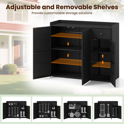 3 Door Outdoor PE Wicker Storage Cabinet
