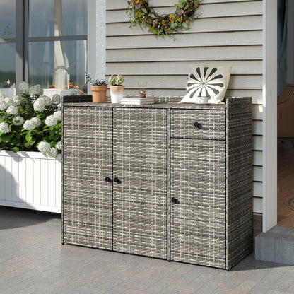 3 Door Outdoor PE Wicker Storage Cabinet