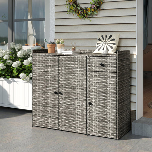 3 Door Outdoor PE Wicker Storage Cabinet
