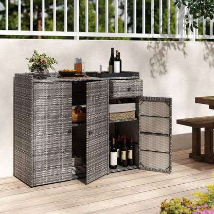 3 Door Outdoor PE Wicker Storage Cabinet