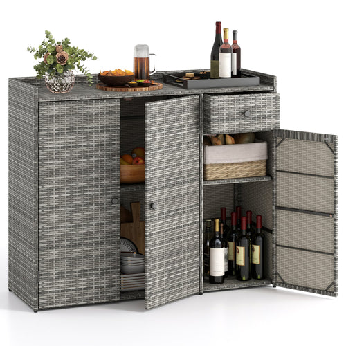 3 Door Outdoor PE Wicker Storage Cabinet