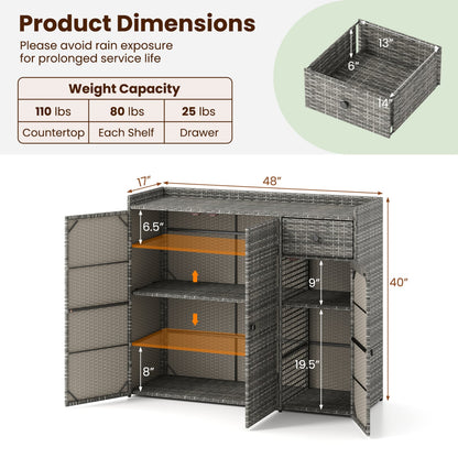 3 Door Outdoor PE Wicker Storage Cabinet