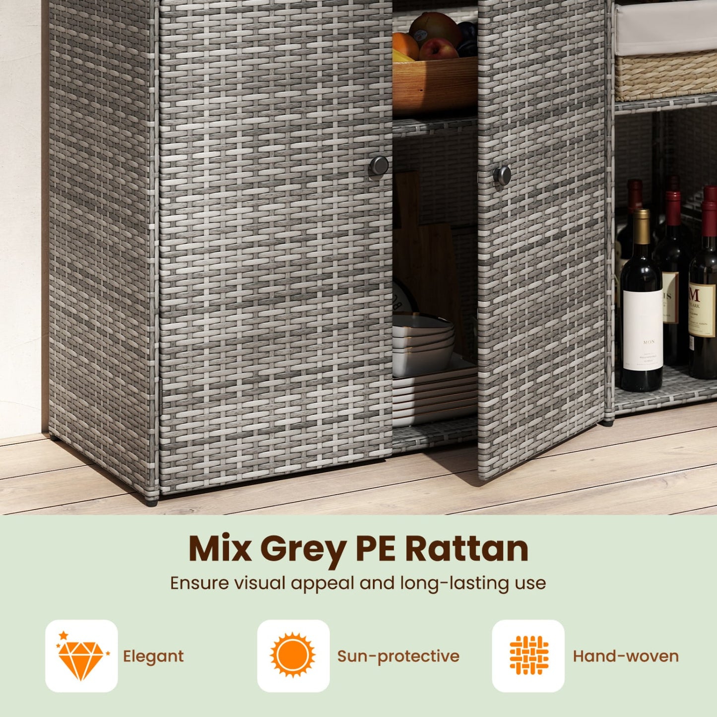 3 Door Outdoor PE Wicker Storage Cabinet