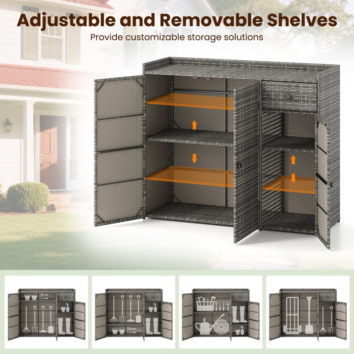 3 Door Outdoor PE Wicker Storage Cabinet