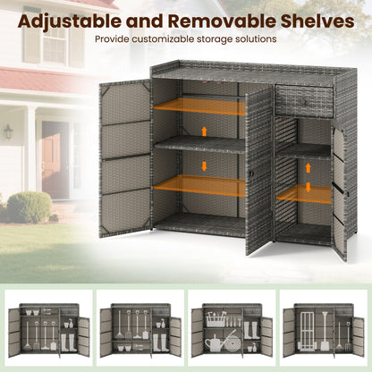 3 Door Outdoor PE Wicker Storage Cabinet