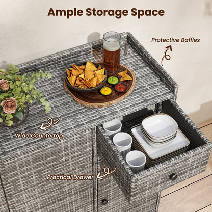 3 Door Outdoor PE Wicker Storage Cabinet