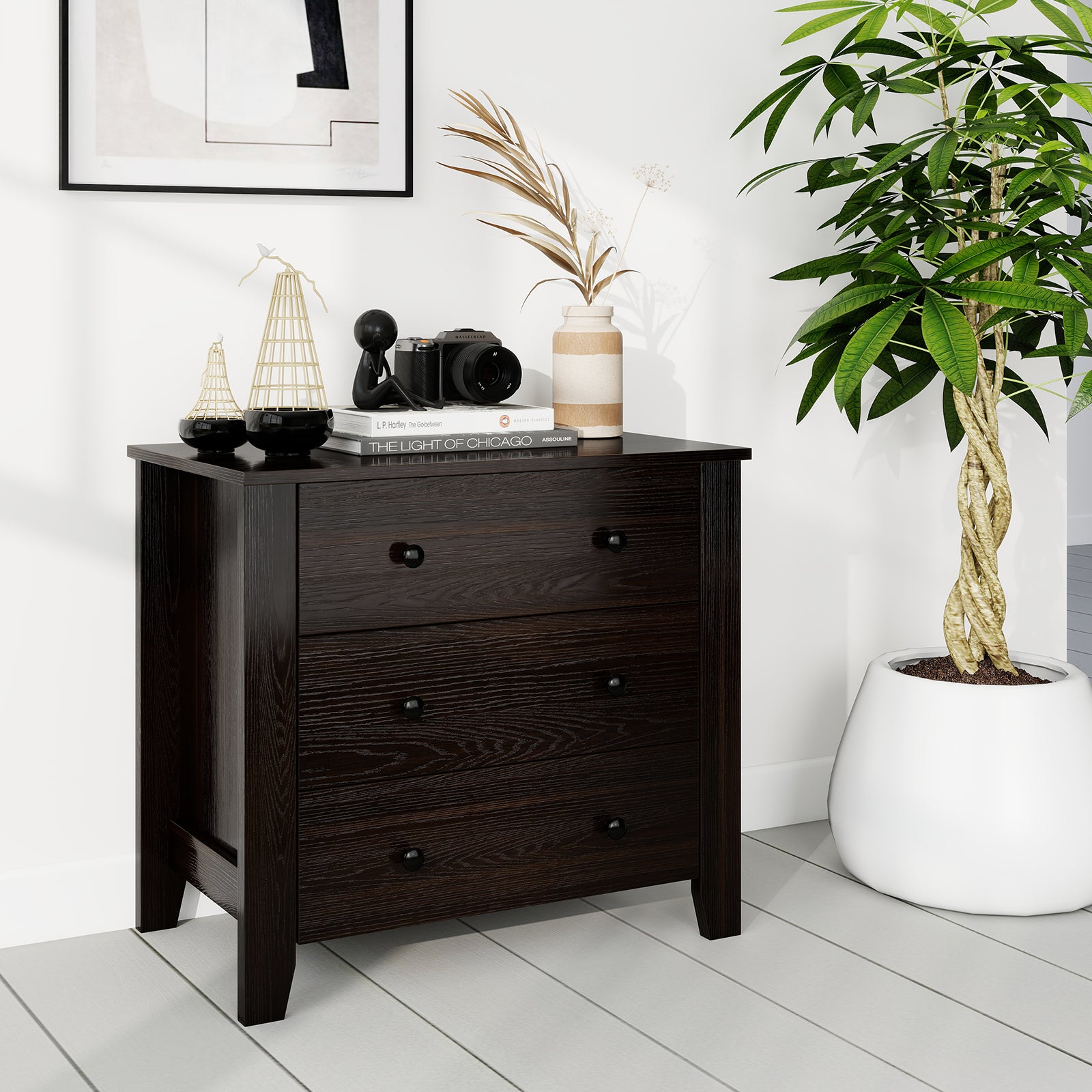 3-Drawer Dresser Wide Chest of Drawers Modern Large Nightstand Closet Storage Organizer, Dark Brown Dressers & Chests at Gallery Canada
