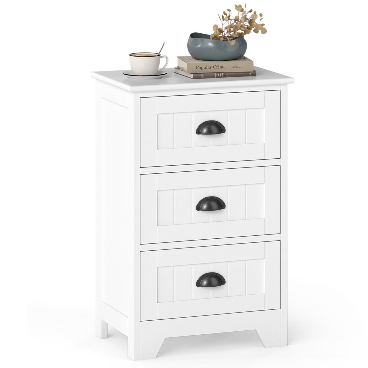 3-Drawer End Storage Wood Nightstand, White Nightstands at Gallery Canada