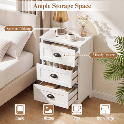 3-Drawer End Storage Wood Nightstand, White Nightstands at Gallery Canada