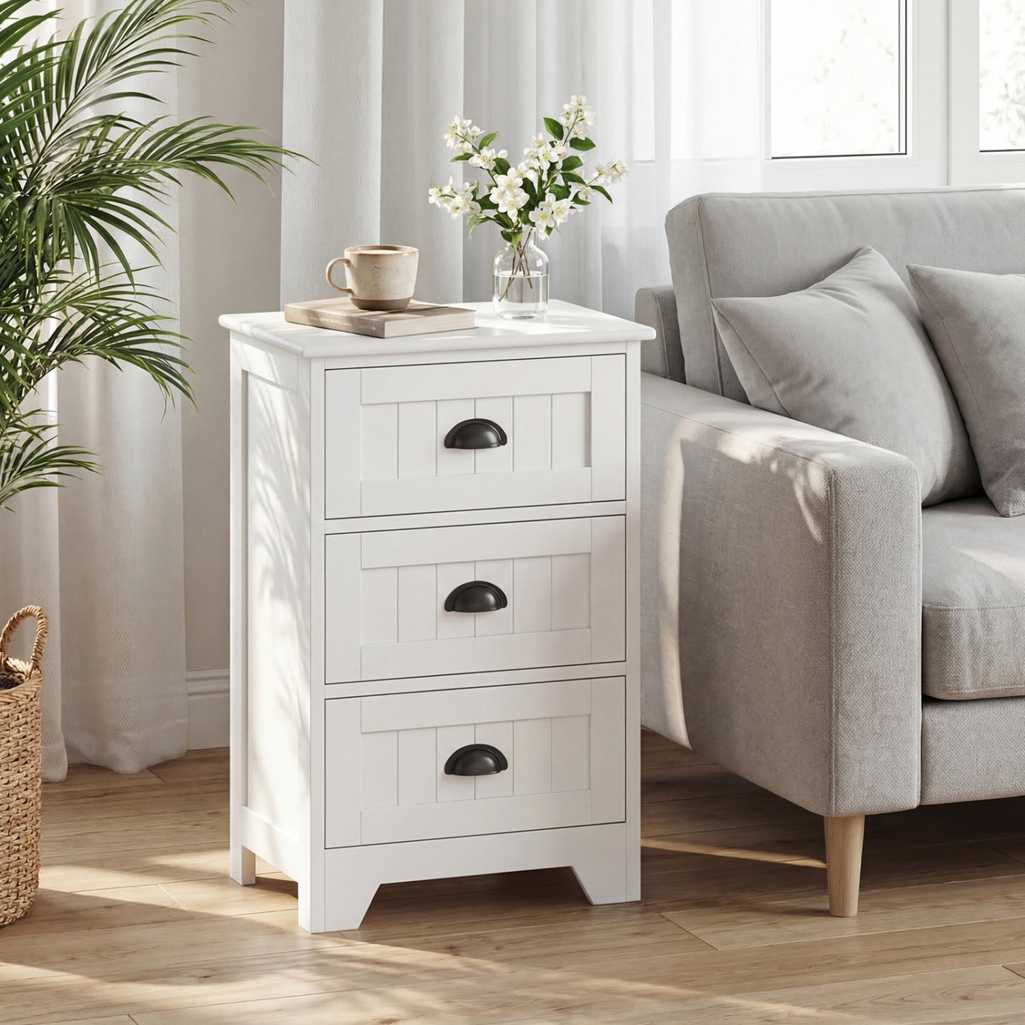 3-Drawer End Storage Wood Nightstand, White Nightstands at Gallery Canada