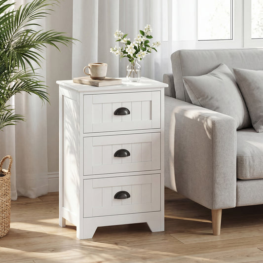 3-Drawer End Storage Wood Nightstand, White Nightstands White at Gallery Canada