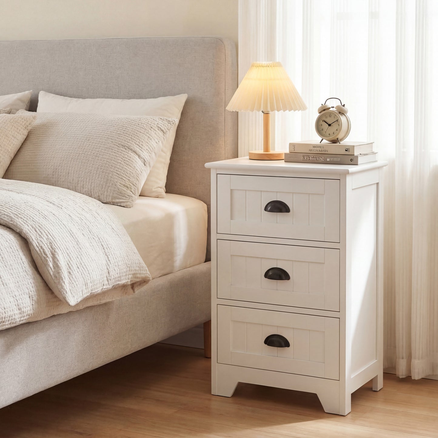 3-Drawer End Storage Wood Nightstand, White Nightstands at Gallery Canada