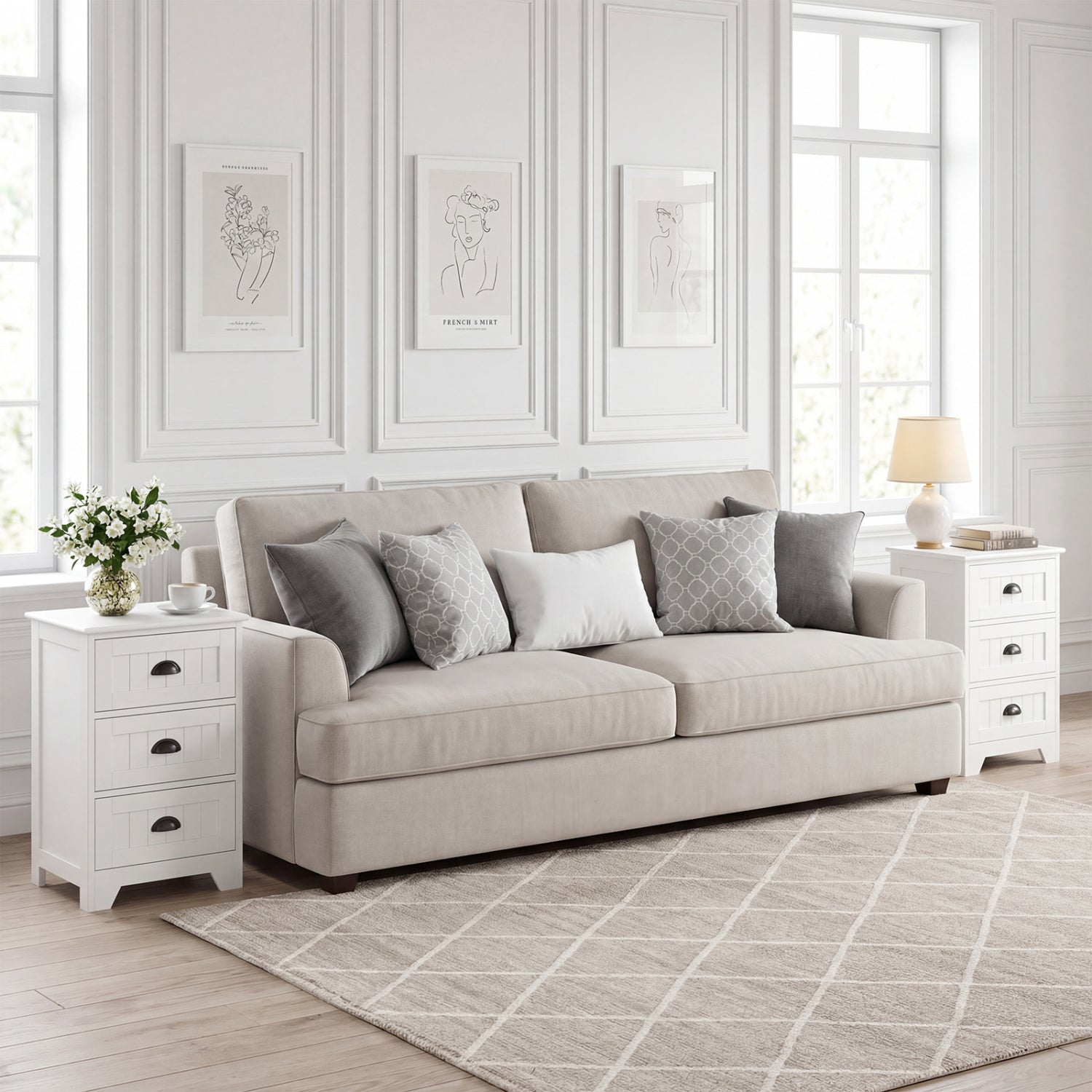 3-Drawer End Storage Wood Nightstand, White Nightstands at Gallery Canada
