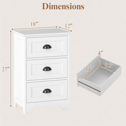 3-Drawer End Storage Wood Nightstand, White Nightstands at Gallery Canada