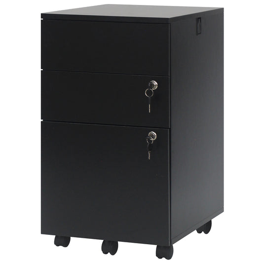 3 Drawer Filing Cabinet Locking Pedestal Desk , Black