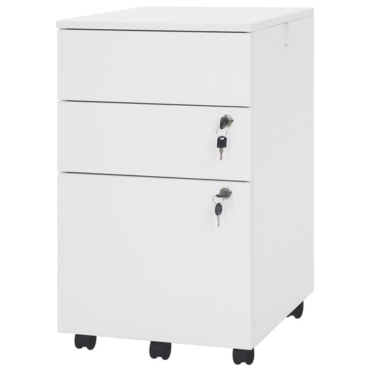 3 Drawer Filing Cabinet Locking Pedestal Desk , White
