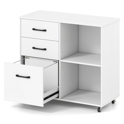 3-Drawer Mobile File Cabinet With Open Shelves, White