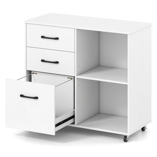 3-Drawer Mobile File Cabinet With Open Shelves, White File Cabinets White at Gallery Canada