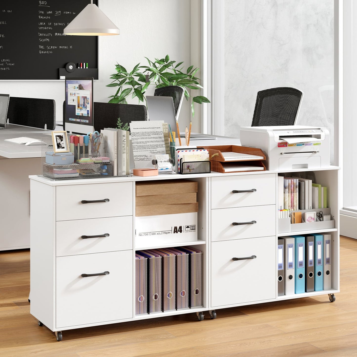 3-Drawer Mobile File Cabinet With Open Shelves, White