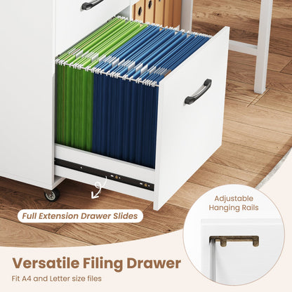 3-Drawer Mobile File Cabinet With Open Shelves, White