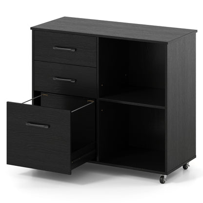 3-Drawer Mobile Lateral File Cabinet Printer Stand, Black File Cabinets Black at Gallery Canada
