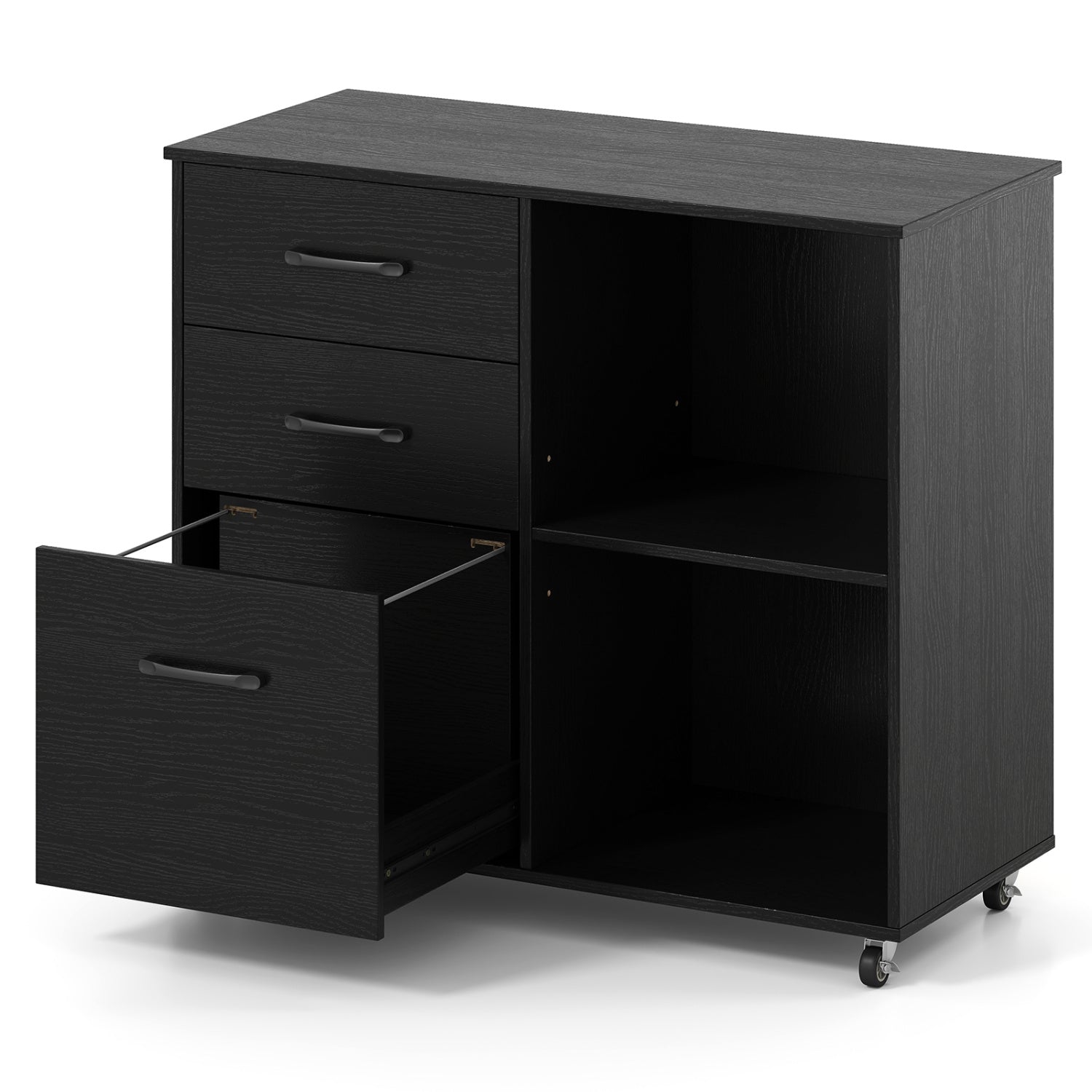 3-Drawer Mobile Lateral File Cabinet Printer Stand, Black File Cabinets at Gallery Canada