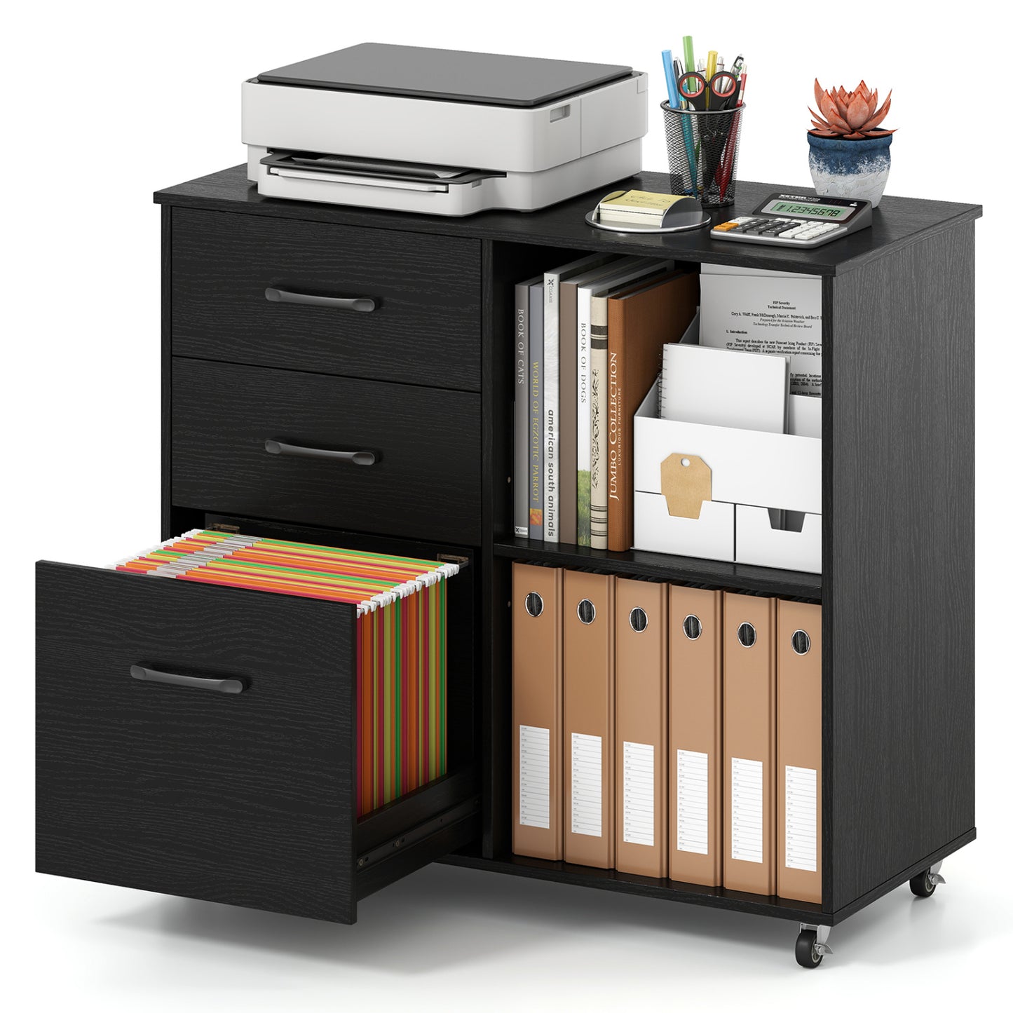 3-Drawer Mobile Lateral File Cabinet Printer Stand, Black File Cabinets at Gallery Canada