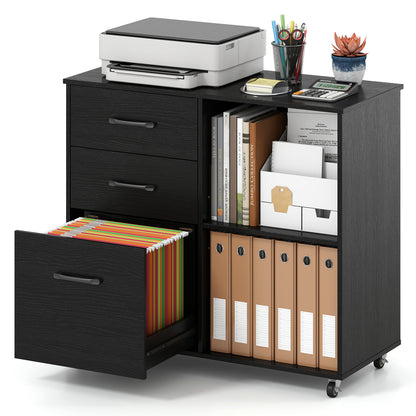 3-Drawer Mobile Lateral File Cabinet Printer Stand, Black File Cabinets at Gallery Canada