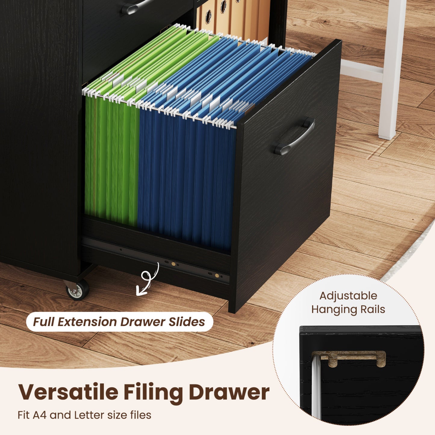 3-Drawer Mobile Lateral File Cabinet Printer Stand, Black File Cabinets at Gallery Canada