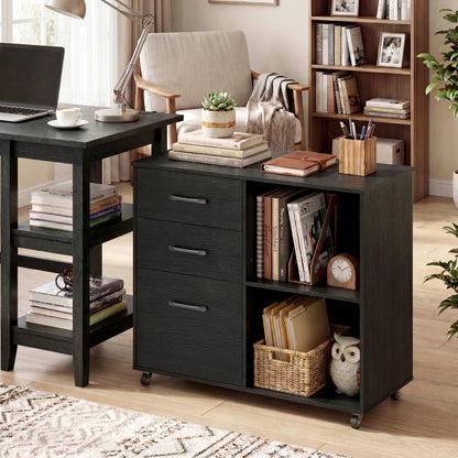 3-Drawer Mobile Lateral File Cabinet Printer Stand, Black File Cabinets at Gallery Canada