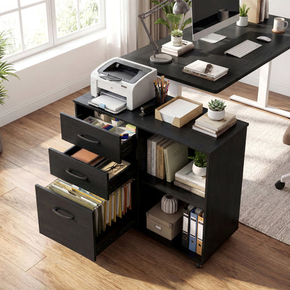 3-Drawer Mobile Lateral File Cabinet Printer Stand, Black File Cabinets at Gallery Canada