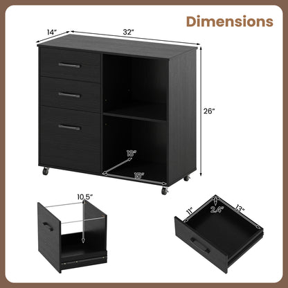 3-Drawer Mobile Lateral File Cabinet Printer Stand, Black File Cabinets at Gallery Canada