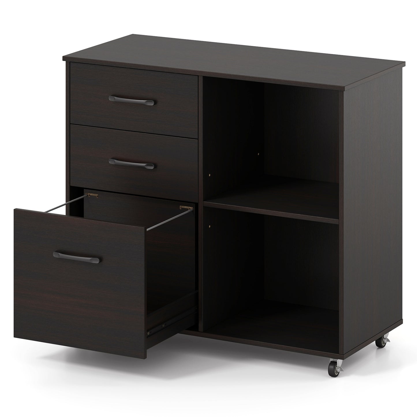 3-Drawer Mobile Lateral File Cabinet Printer Stand, Dark Brown File Cabinets at Gallery Canada