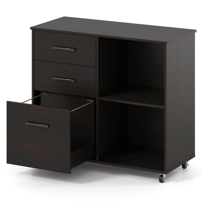 3-Drawer Mobile Lateral File Cabinet Printer Stand, Dark Brown File Cabinets Dark Brown at Gallery Canada