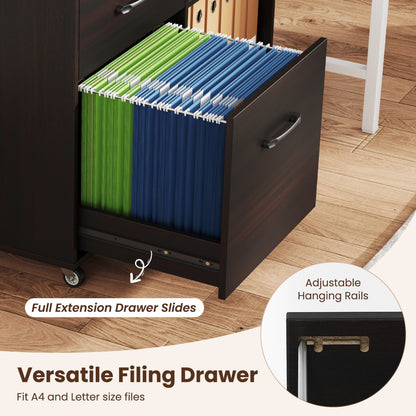 3-Drawer Mobile Lateral File Cabinet Printer Stand, Dark Brown File Cabinets at Gallery Canada
