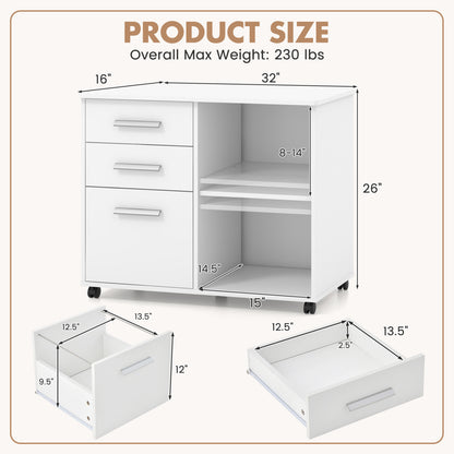 3-Drawer Mobile Lateral File Cabinet, Printer Stand, White File Cabinets at Gallery Canada