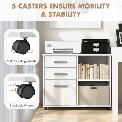 3-Drawer Mobile Lateral File Cabinet, Printer Stand, White File Cabinets at Gallery Canada