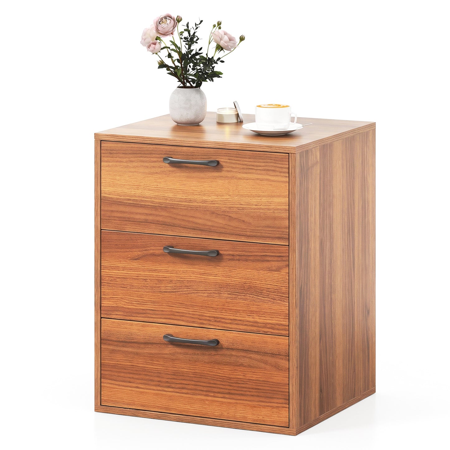 3 Drawer Nightstand Wood Grain Finish, Walnut