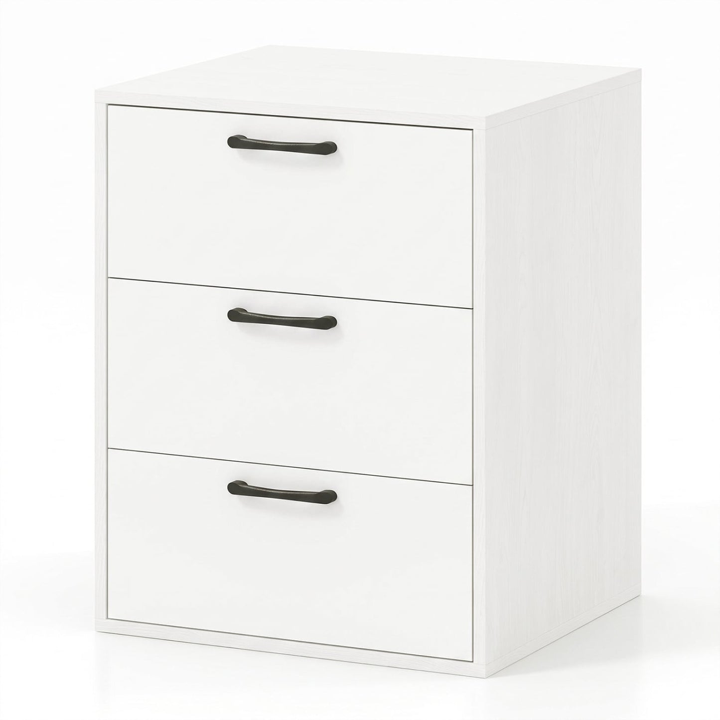 3-Drawer Nightstand, Wood Grain Finish, White