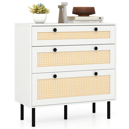 3-Drawer Rattan Nightstand, Boho Chest Of Drawers, White Dressers & Chests White at Gallery Canada
