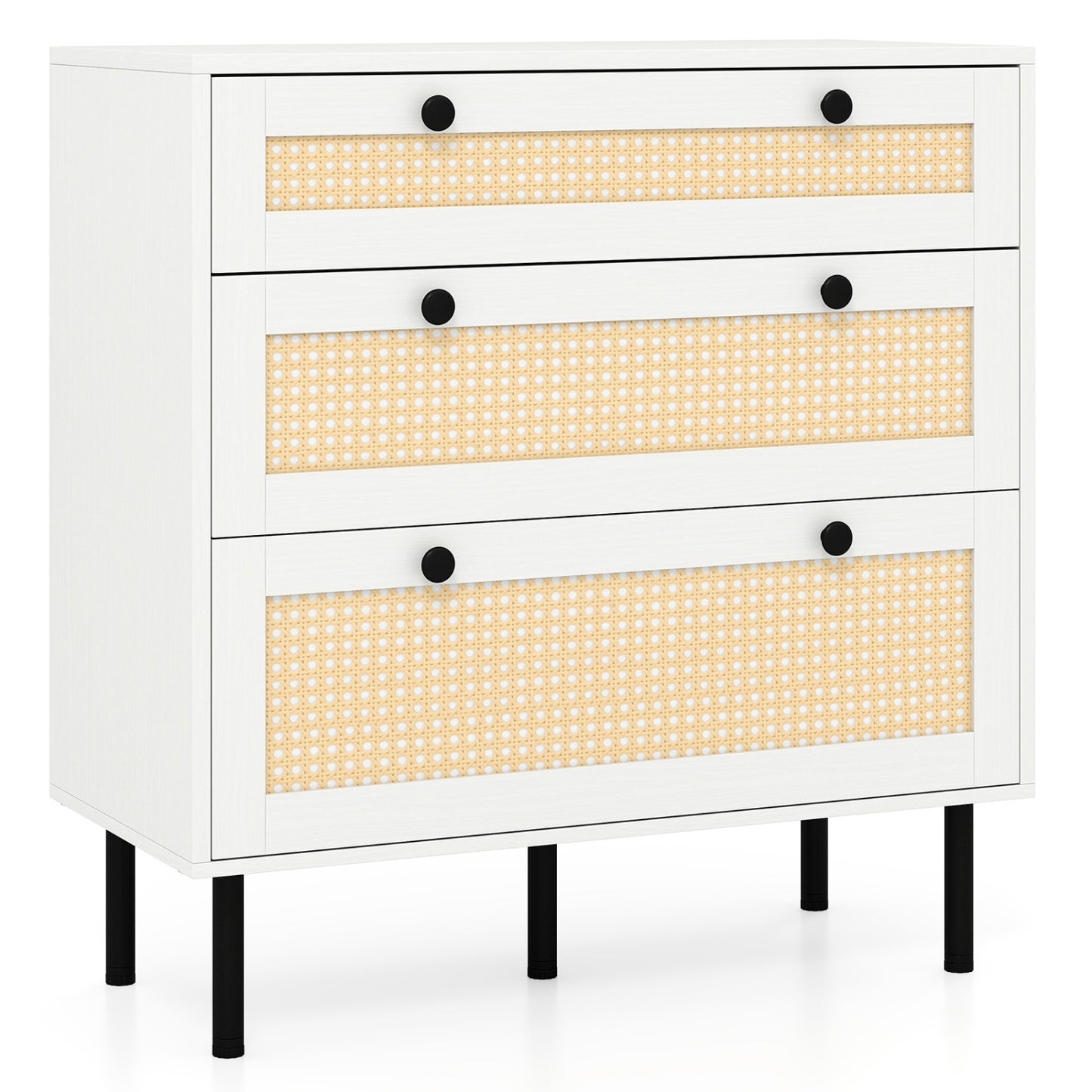3-Drawer Rattan Nightstand, Boho Chest Of Drawers, White Dressers & Chests at Gallery Canada