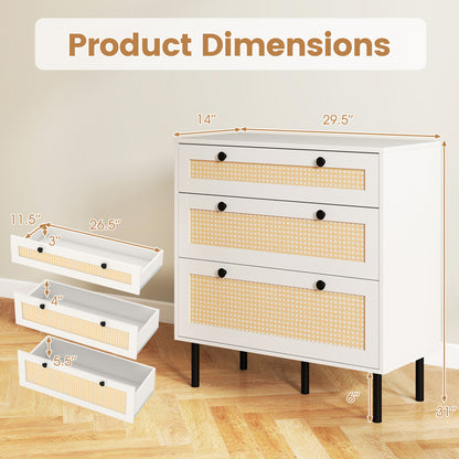 3-Drawer Rattan Nightstand, Boho Chest Of Drawers, White Dressers & Chests at Gallery Canada