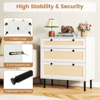 3-Drawer Rattan Nightstand, Boho Chest Of Drawers, White Dressers & Chests at Gallery Canada