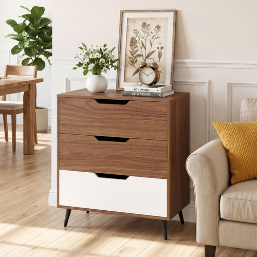 3-Drawer Rustic Farmhouse Wooden Storage Dresser, Walnut