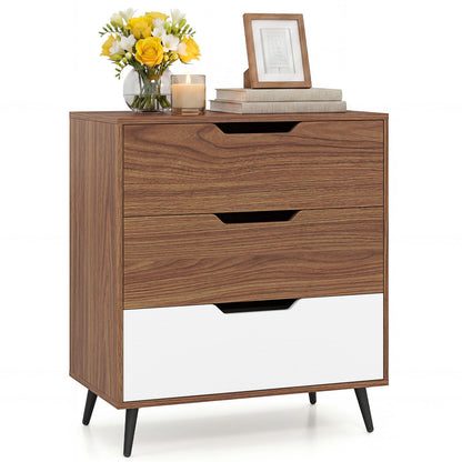 3-Drawer Rustic Farmhouse Wooden Storage Dresser, Walnut