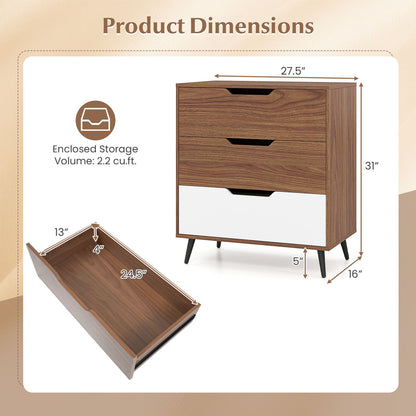 3-Drawer Rustic Farmhouse Wooden Storage Dresser, Walnut