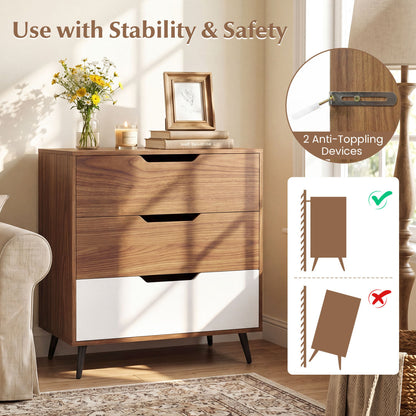 3-Drawer Rustic Farmhouse Wooden Storage Dresser, Walnut
