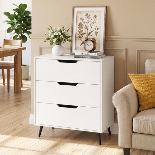 3-Drawer Rustic Farmhouse Wooden Dresser, White