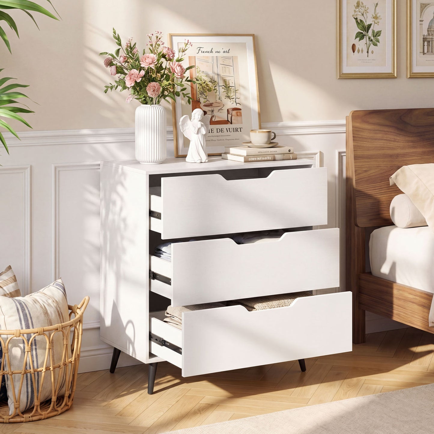 3-Drawer Rustic Farmhouse Wooden Dresser, White