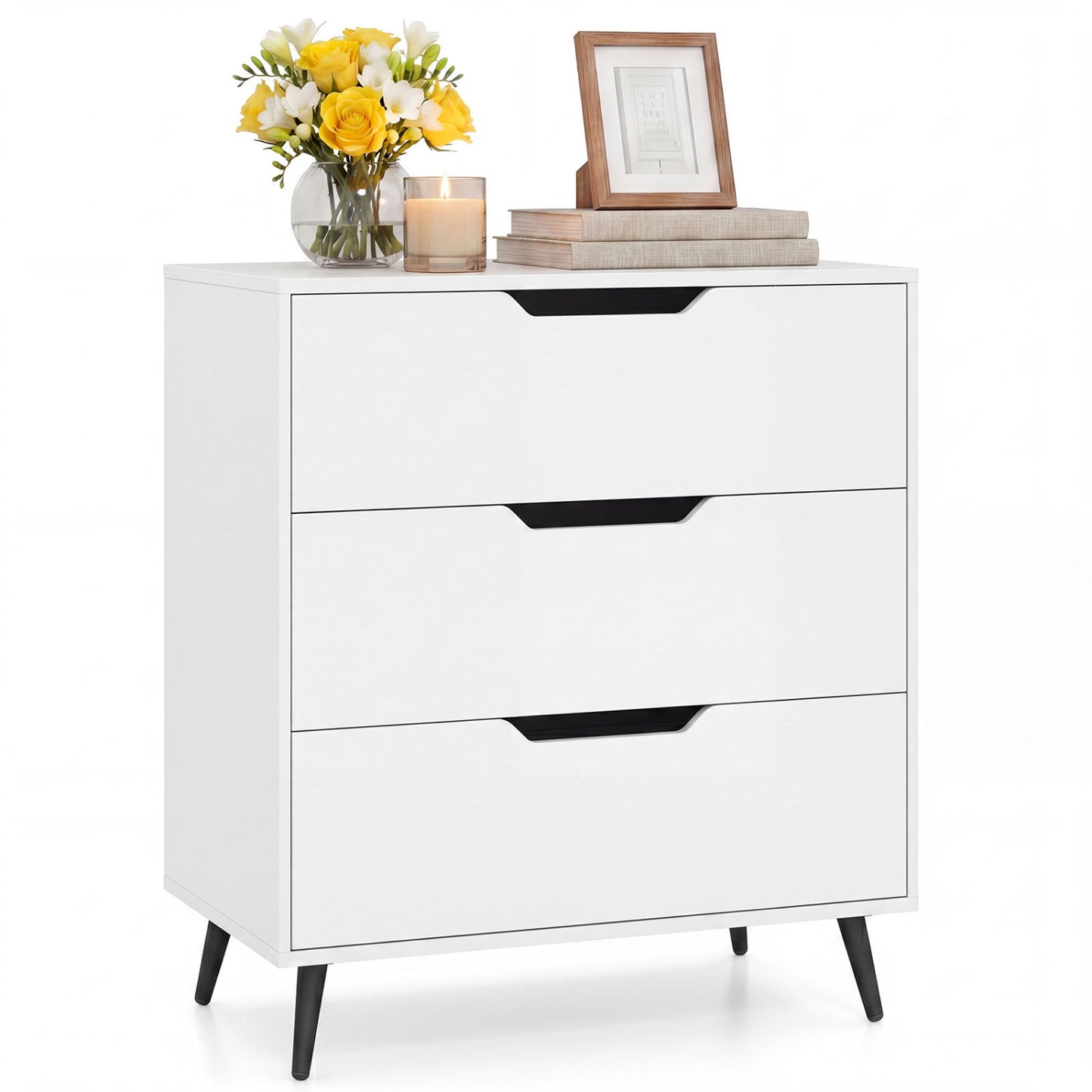 3-Drawer Rustic Farmhouse Wooden Dresser, White